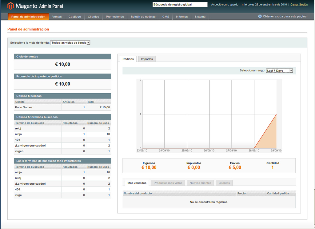 Magento interface
