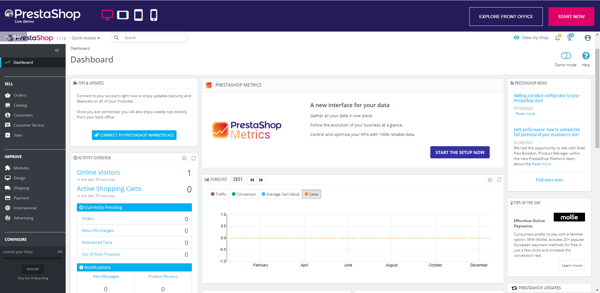 Prestashop interface