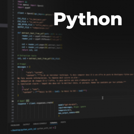 Python, cas d'usages avec l'IA (ChatGPT) (image de couverture format carré)